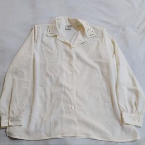 Allison Daley Ivory Eyelet-Collar Button-Front Blouse